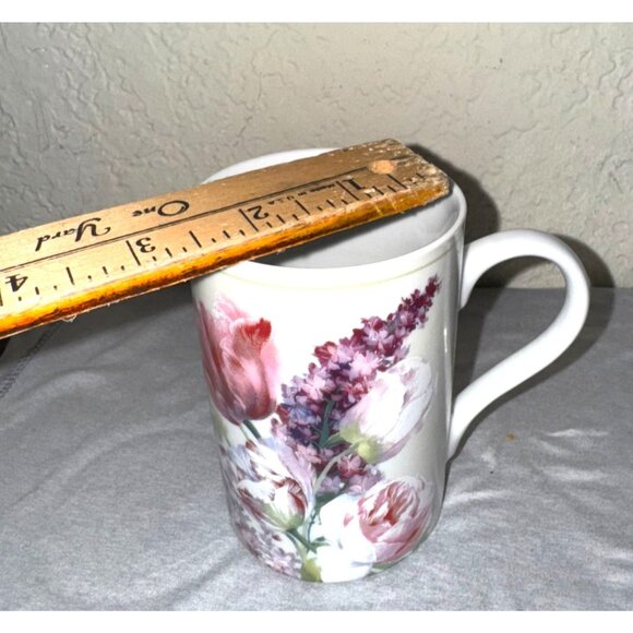 Set Of 2 Ceramic Mugs With Floral & Vine Patterns Red & Multicolor 12 Oz & 16 Oz - Picture 6 of 11